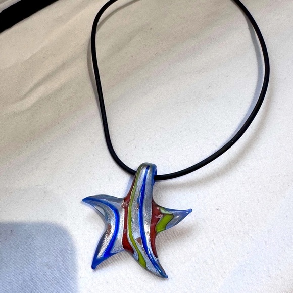 ✨Vintage Murano Italian Venetian Blown Glass Colourful Starfish Pendant Necklace - Picture 2 of 16